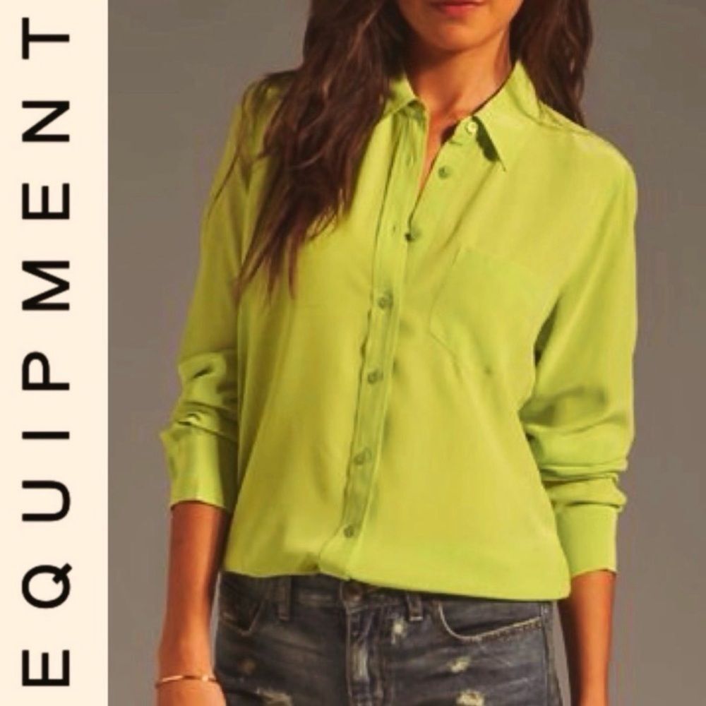 Equipment Citron Yellow Quinn Spread Collar Button Down Silk Shirt Size Small
